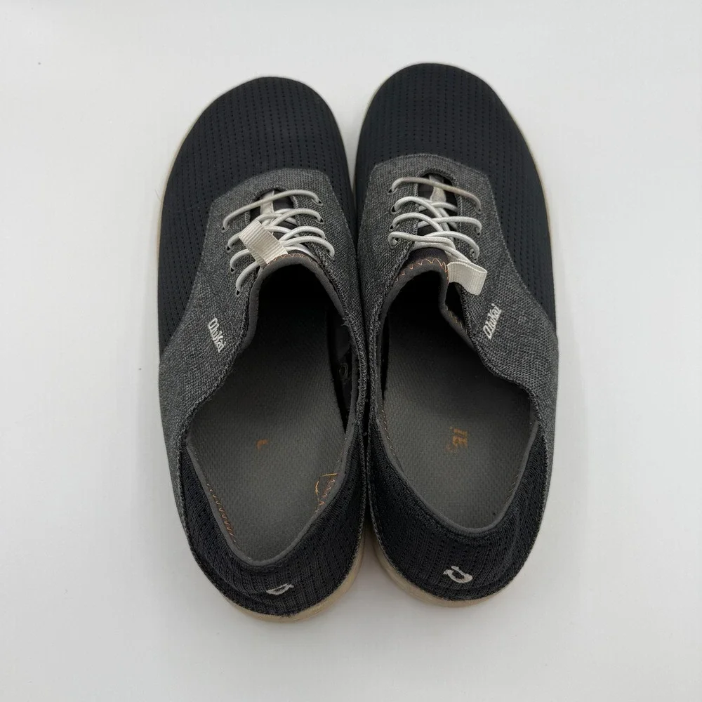 OluKai Nohea Moku Mens Sneakers 10 Black Gray Mesh Boat Shoe Slip On Drop Heel